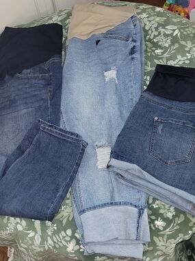 Maternity Denim Jeans/shorts Bundle- Light & Dark Blue Stretch Panels